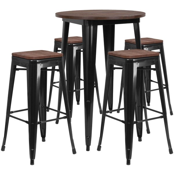 Flash Furniture Round Black Metal Bar Set, 30 CH-WD-TBCH-26-GG