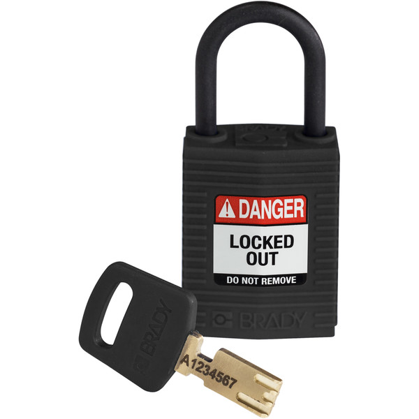 Brady Safekey Lockout Padlock Nylon Black 1.0" Plastic CPT-BLK-25PL-KD