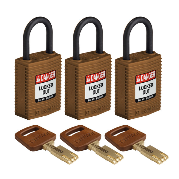 Brady Safekey Lockout Padlock Nylon Brown 1.0" Pl CPT-BRN-25PL-KA3PK