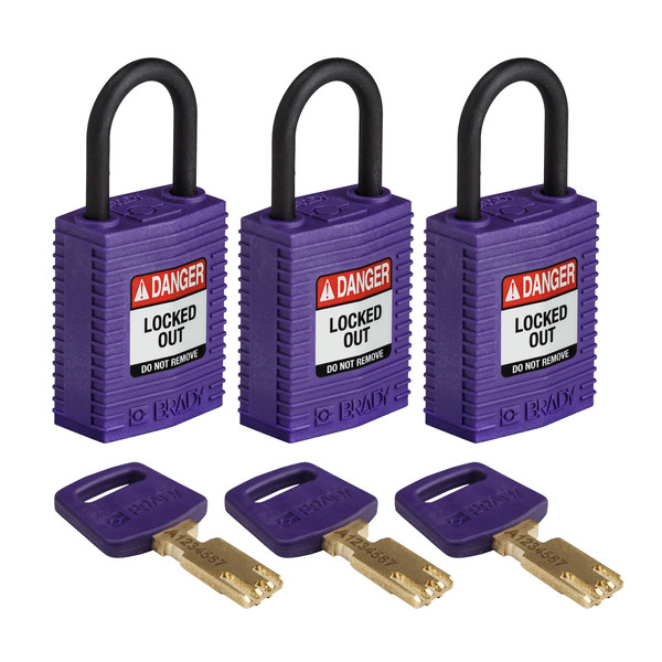 Brady Safekey Lockout Padlock Nylon Purple 1.0" P CPT-PRP-25PL-KA3PK