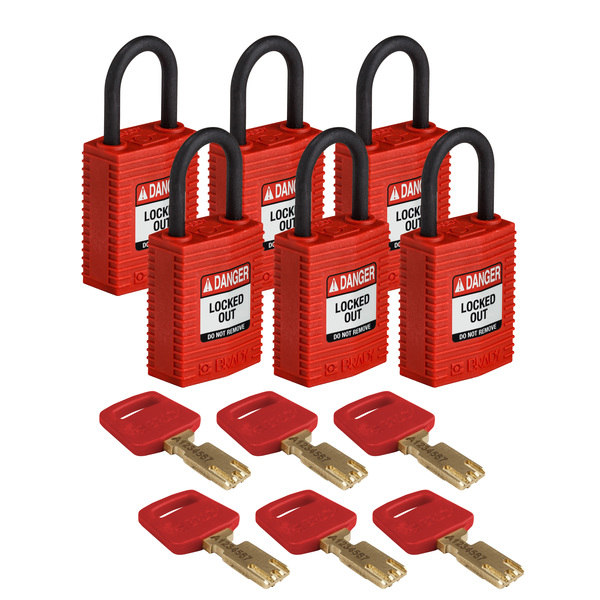 Brady Safekey Lockout Padlock Nylon Red 1.0" Plas CPT-RED-25PL-KD6PK