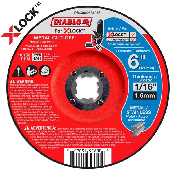 Diablo Type 1/41 Metal Cut-Off Disc for X-Lock DBX060063101F