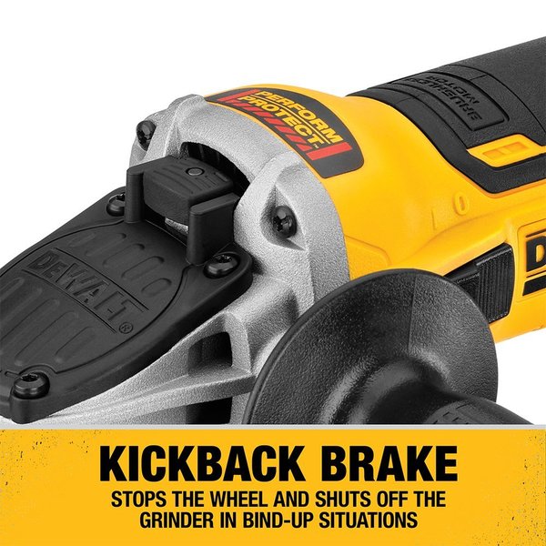 Dewalt 20V MAX* XR(R) 4.5 IN. SLIDE SWITCH SMALL ANGLE GRINDER WITH KICKBACK  BRAKE (TOOL ONLY) DCG405B Zoro