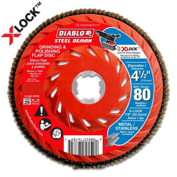 Diablo Flap Disc, 80-Grit for X-Lock and All G DCX045080X01F