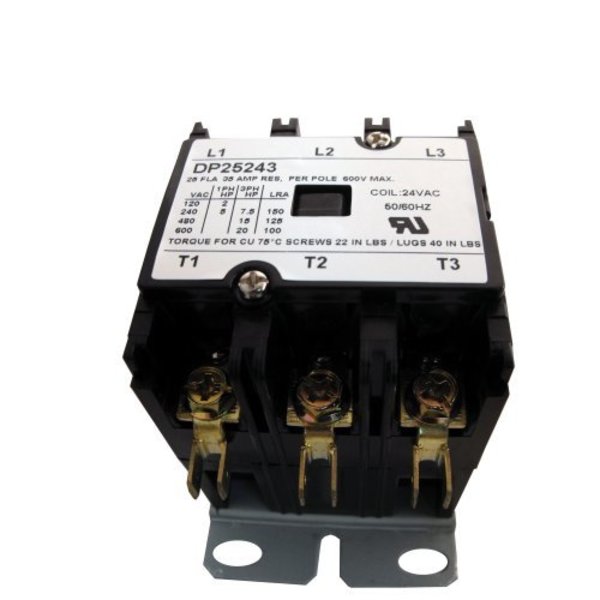 Supco Contactor, 25A, 24V, 3 Pole DP25243