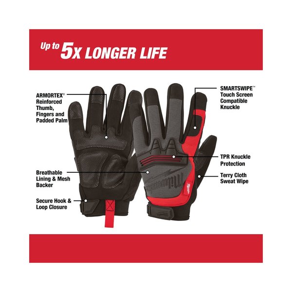 Milwaukee Tool Work Gloves, X-Large, Black/Red 48-22-8733 Zoro