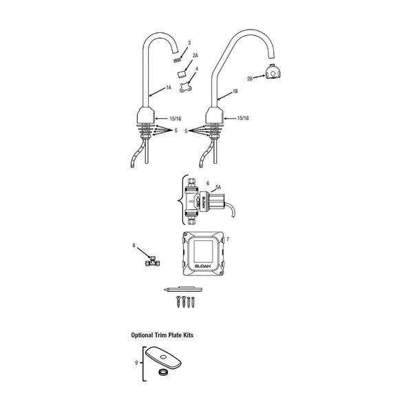 Sloan Sensor-Activated, Commercial Kitchen Faucet EBF750-8-BAT-CP-1.5-GPM-SHR-FCT  Zoro