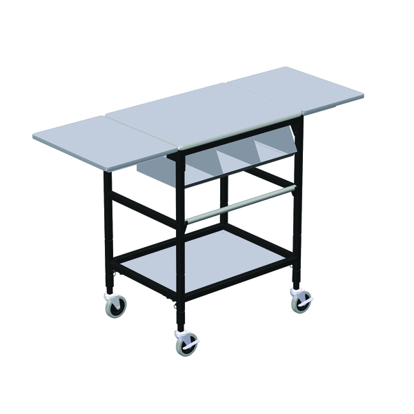 Irsg Mobile Table w/ Drop Lves, 3 Comp Org Bin, Roll Tag Bar & Btm Shlf ERGO-28-K7