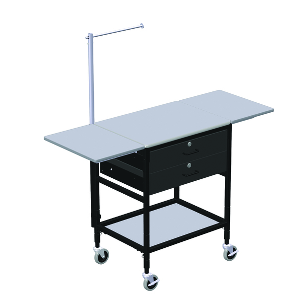 Irsg Mobile Table w/ Drop Lves, 2 Drwrs, Telescoping Arm & Btm Shlf ERGO-28-K9