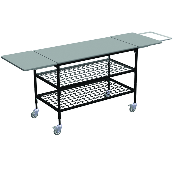 Irsg Large Table with Drop Lves, Trash Bag Holder, Mid & Btm Grid Shlf ERGO-50-K4