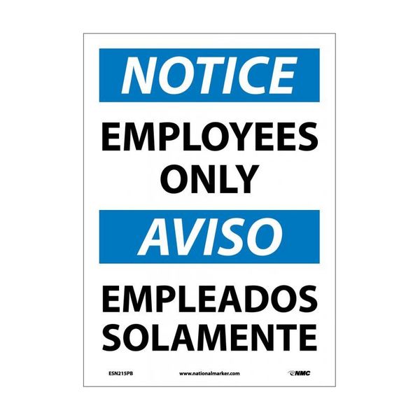 Nmc Notice Employees Only Sign - Bilingual, ESN215PB ESN215PB