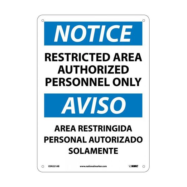 Nmc Notice Restricted Area Sign - Bilingual, ESN221AB ESN221AB