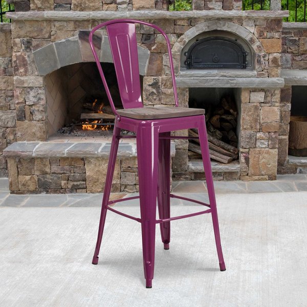 Flash Furniture Metal Bar Stool, 30", Purple ET-3534-30-PUR-WD-GG
