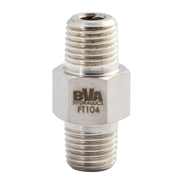 Bva Hydraulics FITTING HEX NIPPLE 1/4"-18 NPTF MALE X 1/4"-18 NPTF MALE 10000PSI FT104