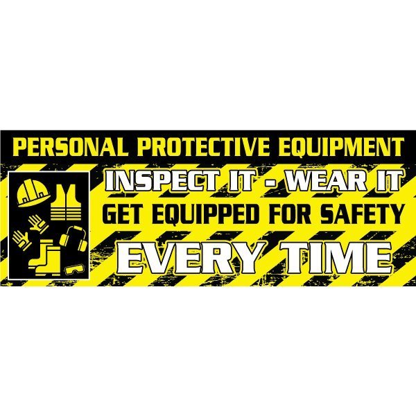 Visual Workplace Safety Banner, 13 oz., 3ft.x8ft., PPE Inspect 60-45-3696-PP761