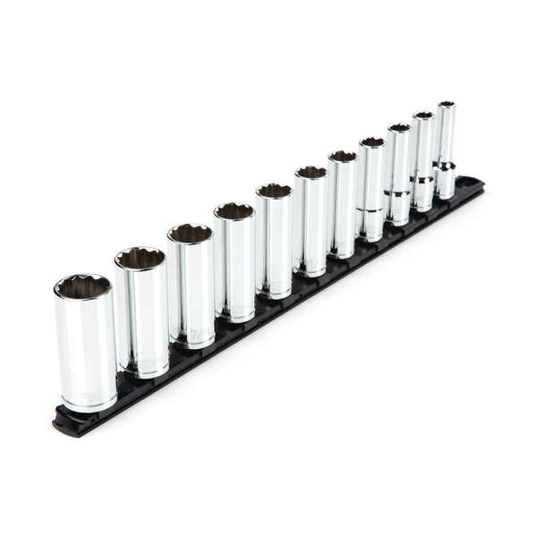 Tekton 1/2 Inch Drive Deep 12-Point Socket Set with Rail, 11-Piece (3/8-1 in.) SHD92107