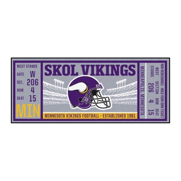 : FANMATS 23127 Minnesota Vikings Ticket Design Runner Rug -  30in. x 72in. | Sports Fan Area Rug, Home Decor Rug and Tailgating Mat :