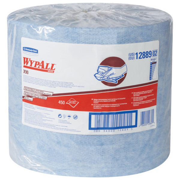 Wypall X90 Heavy-Duty Jumbo Roll Wipers, PK450, Blue, 450 PK KW127