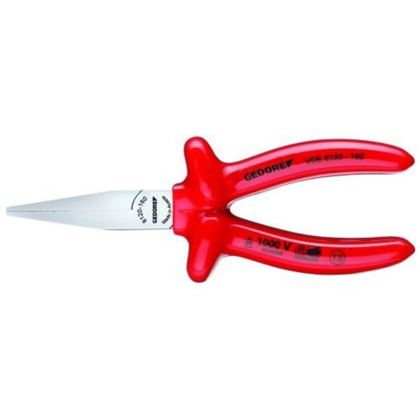 Gedore Insulated Flat Nose Pliers, 6-1/4", Overall Length: 160mm VDE 8120-160