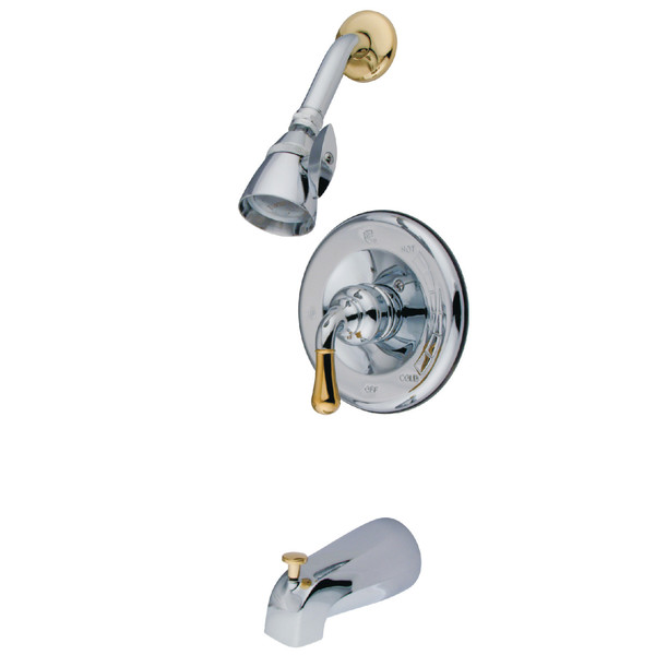 Kingston Brass Tub and Shower Faucet, Polished Chrome/Polished Brass, Wall Mount GKB1634T