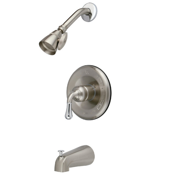 Kingston Brass Tub and Shower Faucet, Brushed Nickel/Polished Chrome, Wall Mount GKB1637T