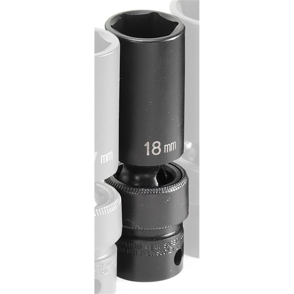 Grey Pneumatic 3/8" Drive, 18mm Metric Socket, 6 Points 1018UMD