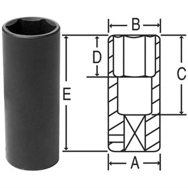 Grey Pneumatic Deep Socket 1/2" Drive x 21mm, 3.07" Length, Chrome plated 2021MDT