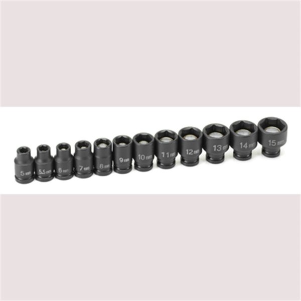 Grey Pneumatic 1/4" Drive Socket Set, Metric, 12 pcs 9712MG