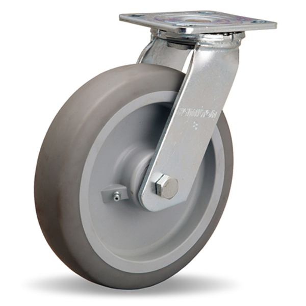 Hamilton Standard Duty Swivel Caster, 8" x 2" Versa-Tech Gray Rubber (65A) on Polyolefin Wheel S-528-TE