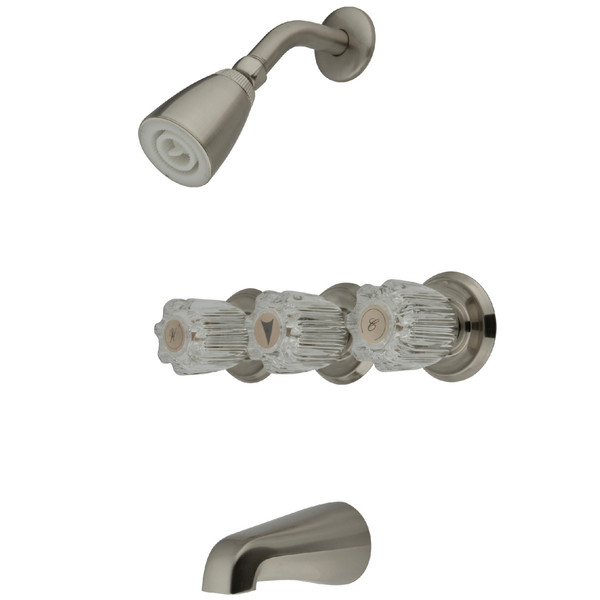 Kingston Brass Tub and Shower Faucet, Brushed Nickel, Wall Mount KB138