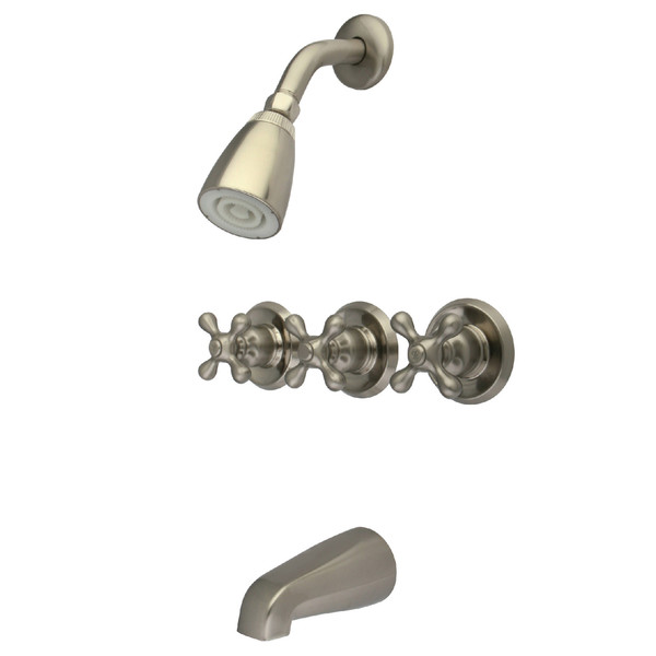 Kingston Brass Tub and Shower Faucet, Brushed Nickel, Wall Mount KB238AX