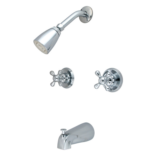 Kingston Brass KB241AX Twin Handle Tub & Shower Faucet With Decor Cross Handle KB241AX