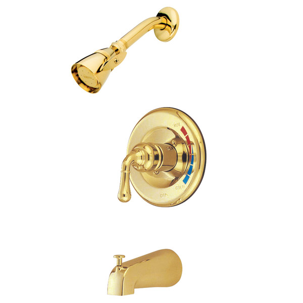 Kingston Brass Tub and Shower Faucet, Polished Brass, Wall Mount KB632T