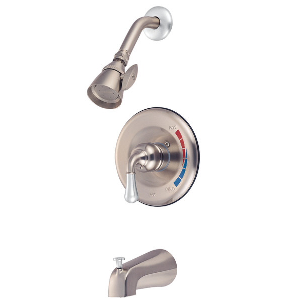 Kingston Brass Tub and Shower Faucet, Brushed Nickel/Polished Chrome, Wall Mount KB637