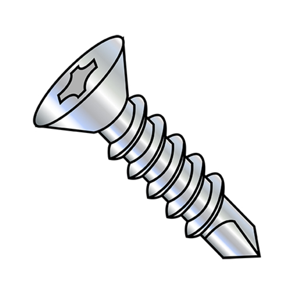 Zoro Select Self-Drilling Screw, #12-14 x 4-1/2 in, Zinc Plated Steel Flat Head Phillips Drive, 500 PK 1272KPF