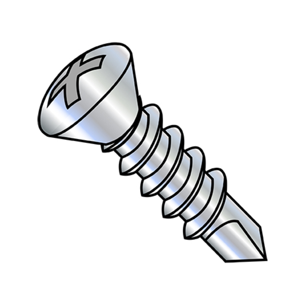 Zoro Select Self-Drilling Screw, #8-18 x 1-1/4 in, Zinc Plated Steel Oval Head Phillips Drive, 5000 PK 0820KPO