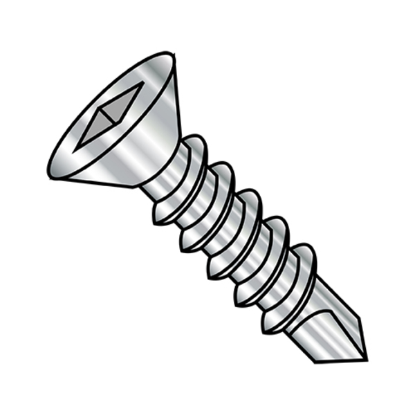 Zoro Select Self-Drilling Screw, #10-16 x 1 in, Plain 410 Stainless Steel Flat Head Square Drive, 2500 PK 1016KQF410