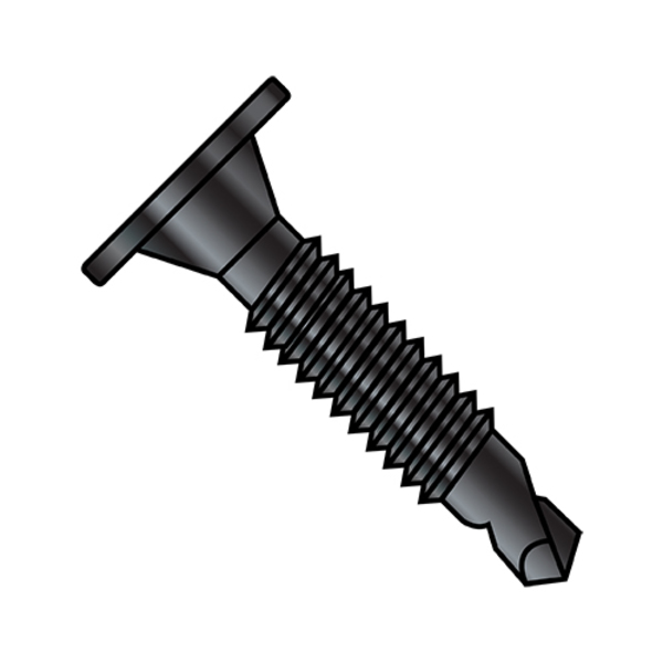 Zoro Select Self-Drilling Screw, #10-24 x 1-1/2 in, Black Zinc Plated Steel Wafer Head Phillips Drive, 1000 PK 1024KWAFMSBZ