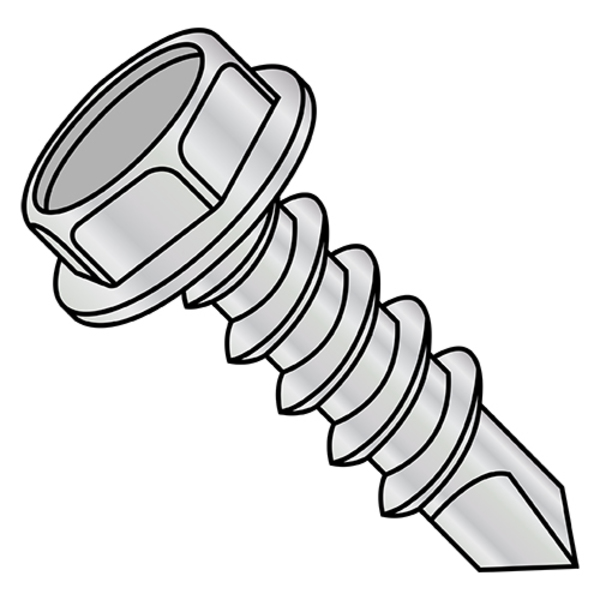 Zoro Select Self-Drilling Screw, #10-16 x 1-1/2 in, Zinc Plated Steel Hex Head Hex Drive, 3000 PK 1024KWHC