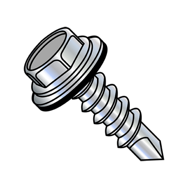 Zoro Select Self-Drilling Screw, #12-14 x 3 in, Zinc Plated Steel Hex Head Hex Drive, 750 PK 1248KWN