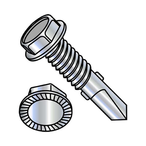 Zoro Select Self-Drilling Screw, 1/4"-20 x 1-1/2 in, Zinc Plated Steel Wing Head Hex Drive, 1250 PK 1424KWSMS4W