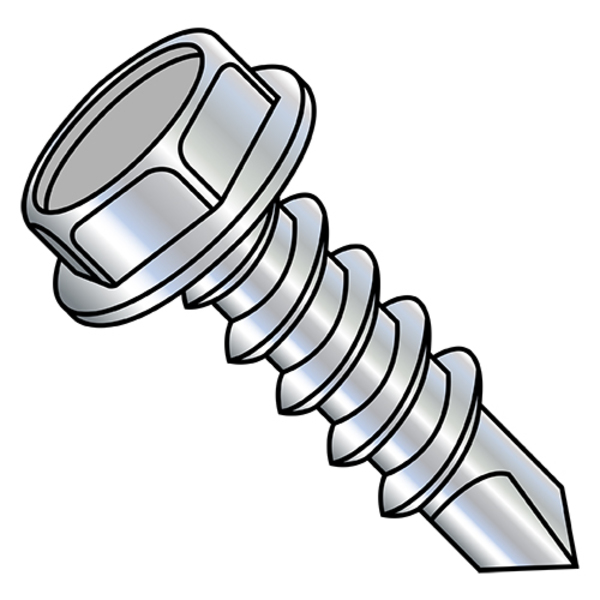 Zoro Select Self-Drilling Screw, 5/16"-12 x 1-1/2 in, Zinc Plated Steel Hex Head Hex Drive, 600 PK 3124KW