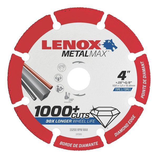 Irwin Lenox Metal Max Die Grinder Diamond Cutoff Wheel 4"X3/8" LEX1972919