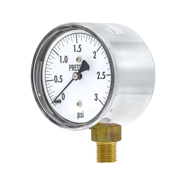 Pic Gauges Low Pressure Gauge, 2.5", 0-3psi, 1/4"LM LP1-254-3PSI