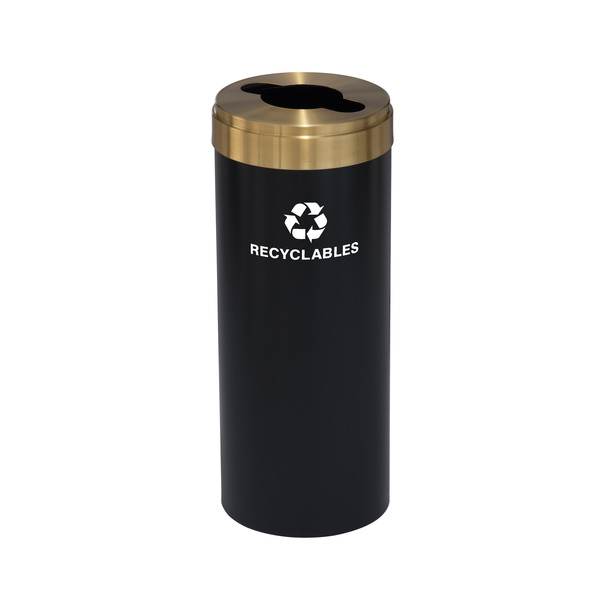 Glaro 15 gal Round Recycling Bin, Satin Black/Satin Brass M-1242BK-BE-M2