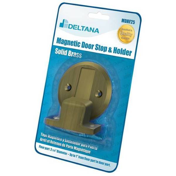 Deltana Magnetic Door Holder Flush 2-1/2" Diameter Blister Pack Antique Brass MDHF25BP5
