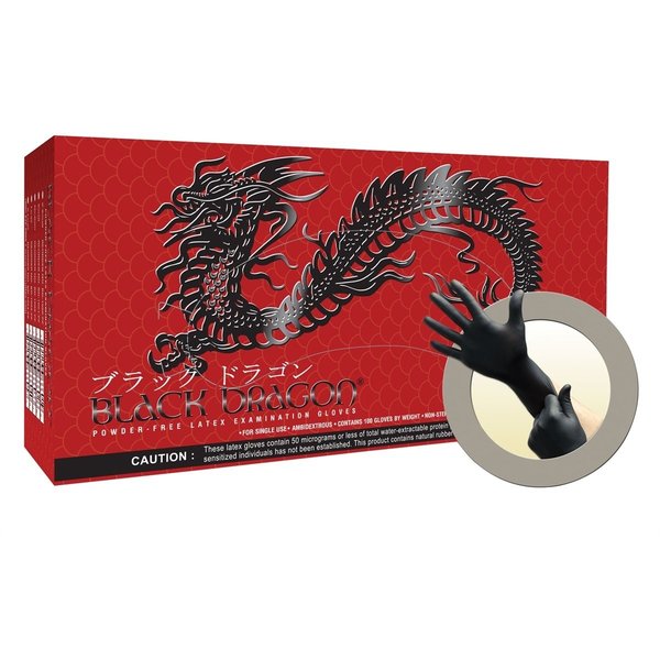 Ansell Black Dragon, Latex Exam Gloves, Latex, Powder-Free, Z, Black MFXBD1001PF-S