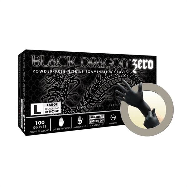 Ansell Black Dragon Zero, Nitrile Exam Gloves, 3.5 mil Palm, Nitrile, Powder-Free, XXL, Black MFXBD1005NPF-XXL