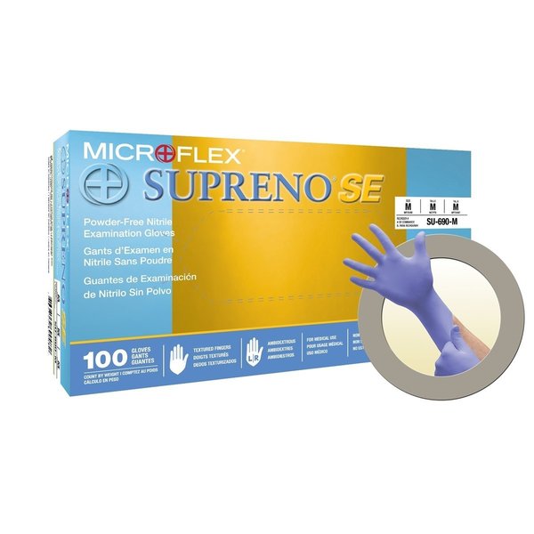 Ansell Supreno, Exam Gloves with Advanced Barrier Protection, 4.3 mil Palm, Nitrile, L, Violet Blue MFXSU690L-CASE