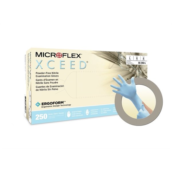 Ansell Xceed, Nitrile Disposable Gloves, 2.8 mil Palm, Nitrile, Powder-Free, L, Blue MFXXC310L-CASE
